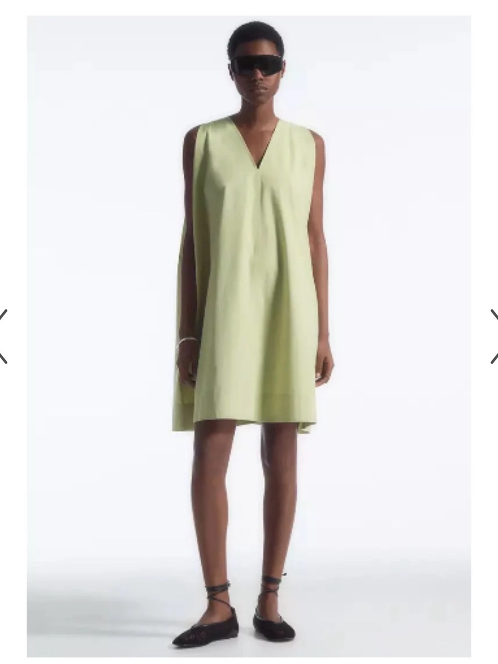 COS Sleeveless V-Neck Shift Dress in Pale Lime